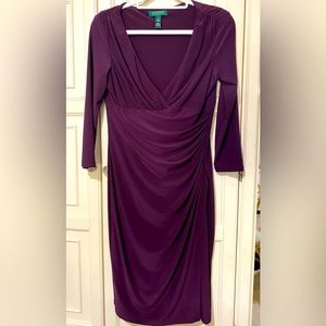 👗Beautiful Fitted Magenta Purple Lauren RL Wrap Dress Style